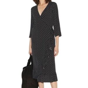 By Malene Birger Alismara Dotted 3/4 Sleeve Wrap Dress 36 Small